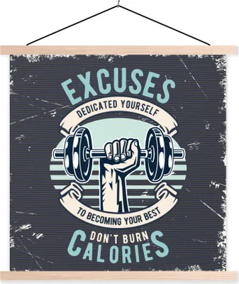 Produktbild von MuchoWow® Textilposter Gewichte - Fitness - Hand - Retro 60x60 cm mit holzfarbenen Rahmen - Wanddekoration