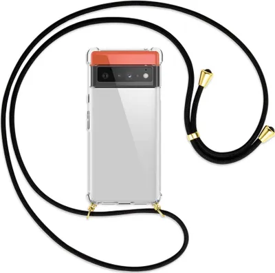 Produktbild von Handykette Backcover-Schutzhülle mit Band (Metall goldfarben) für Google Pixel 6 Pro - schwarz