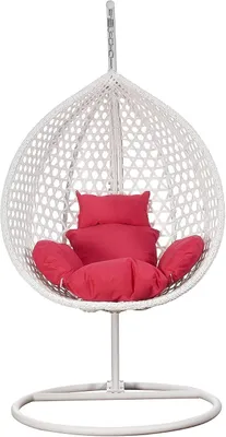 Produktbild von Luxus Hängesessel Style XXL Rattan Korb und Gestell Weiss mit Relaxkissen Pink