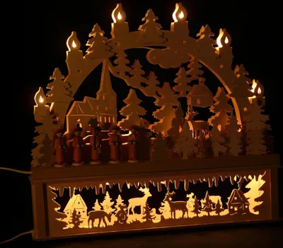 Produktbild von Original Erzgebirgischer Marken Schwibbogen Lichterbogen 50 x 43 cm K50-2_427