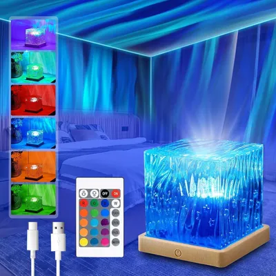 Image de Lampe projecteur d'aurores boréales, projecteur LED d'aurores boréales pour enfants, rechargeable, veilleuse 3D avec 16 couleurs RGB, projecteur d'aurores boréales en acrylique