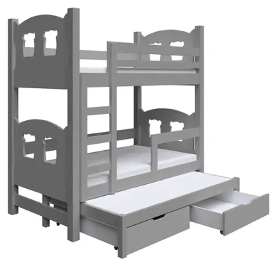 Produktbild von Masseno Etagenbett LEONE 80x180 cm mit Schublade, Rausfallschutz, Kinderbett mit Leiter für Mädchen und Jungs, Stockbett, Grau