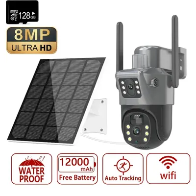 Produktbild von Solarkamera - Outdoor-Überwachungskamera - WLAN - 8 MP - 128 GB Speicher - Doppelobjektiv - PIR-Bewegungssensor - 30 m Nachtsicht