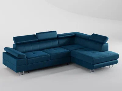 Produktbild von ECKSOFA CAROLINE Rechts Dunkelblau Velours-Stoff mit Schlaffunktion und Bettkasten