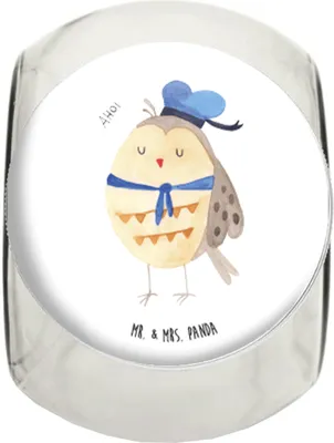 Produktbild von Mr. & Mrs. Panda Kaffeedose Eule Matrose L 870ml - Weiß - Geschenk, Ehe, keksglas, Owl, Bonboniere, Freundin, Lebensmittelbehälter, Hochzeitstag, Kapitän, Teedose