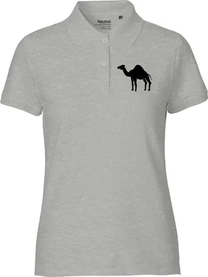 Produktbild von Huuraa Damen Polo Shirt Dromedar Kamel Silhouette M Sport Grey Bio Baumwolle Fairtrade Poloshirt Geschenkidee