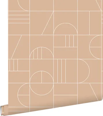 Produktbild von ESTAhome Tapete Art Decó Muster Pfirsichrosa und Weiß 53 cm x 10.05 m