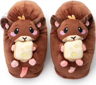 Produktbild von Witizige Plüsch-Hausschuhe Maus Raggy für Erwachsene und Kinder | Braun, EU Einheitsgr. 34-44 | Pantoffeln Slipper Schuhe