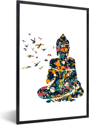 Produktbild von MuchoWow® MuchoWow® Gerahmtes Poster Buddha - Vogel - Farbe 40x60 cm - Poster mit zchwarzem Bilderrahmen - Papierdruck - Wandbilder