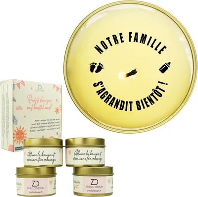Productafbeelding van Set van 4 kaarsen voor zwangerschapsaankondiging – geheime boodschap onthuld door de vlam – cadeau voor papa peettante grootouders Zinello Design