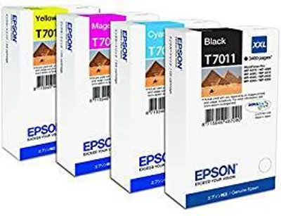 Produktbild von 4x Original Tintenpatrone für Epson Workforce PRO WP 4000 Serie, T7011, T0712, T0713, T0714 - Schwarz, Cyan, Magenta, Gelb