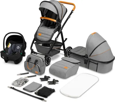 Produktbild von Lionelo Amber - Kombikinderwagen 3 in 1 - Set sportlicher, Sitz, fester Babywanne, Autositz, Tasche, Moskitonetz, Regenschutz - Grey Stone