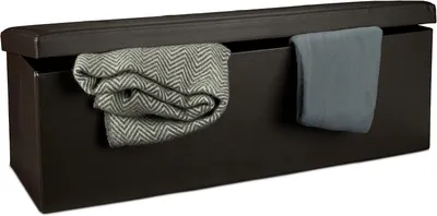 Image de Banc pliable - 38 x 114 x 38 cm - Coffre de rangement XL en similicuir - Boîte de rangement avec espace de stockage - Marron
