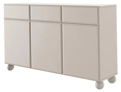 Image de Selsey CHOCOLATED - Buffet 3 portes sur pieds boule avec trois tiroirs Beige 150 cm