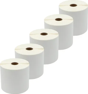 Produktbild von DULA Zebra kompatible Etiketten, 100 x 60 mm, Weiß, Permanent, Kern 25 mm, 5 Rollen, 1250 Etiketten pro Rolle