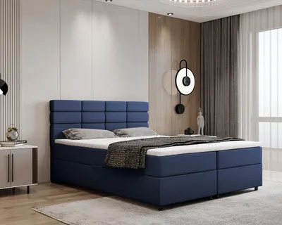 Produktbild von Boxspringbett 160x200, mit Bettkasten, Dunkelblau, Matratze und Topper, Doppelbett, REVE, Panda Möbel