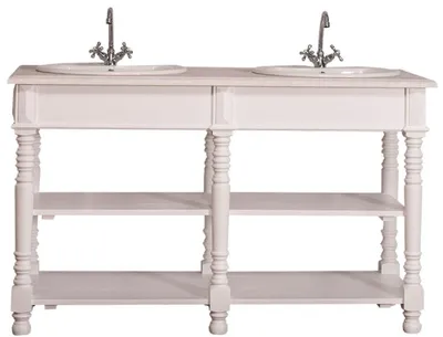Image de Casa Padrino Armoire double de style rustique pour lavabo blanc / gris clair 150 x 54 x H. 90 cm - lavabo en bois massif - meubles de salle de bain de style rustique