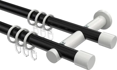 Produktbild von Interdeco Gardinenstange / Vorhangstange Schwarz / Weiß, Typ Platon Santo (Kappe), 20 mm Ø 2-läufig, 120 cm