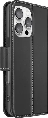 Produktbild von Avizar, Portemonnaie Etui iPhone 16 Praco Premium Leder mit Standfunktion, Schwarz
