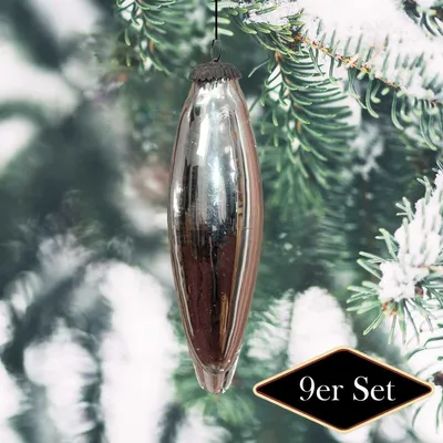 Produktbild von Christbaumkugeln in Zapfen-Form, Silber, XL, Weihnachten, 9er Set