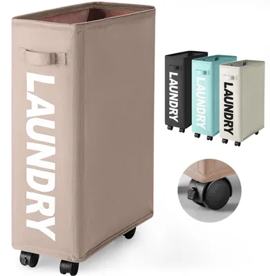 Image de Panier à linge pliable avec roulettes, 43 litres, en tissu Oxford kaki