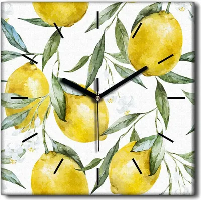 Produktbild von Coloray Uhr auf Leinwand 30x30 cm Wand Uhr Dekoration Wohnzimmer Segeltuch schwarze Hände -Zitronenfrucht-Aquarell