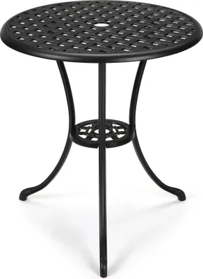 Produktbild von Terrassen-Esstisch - Bistrotisch - Ø 60 cm Rund - Gussaluminium - Mit Schirmloch - Antiker Stil - Schwarz