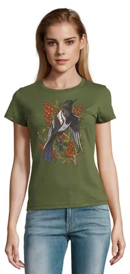 Produktbild von Damen Rabe Krähe Vogel Preiselbeere Pflanzen Wald Fun Motiv