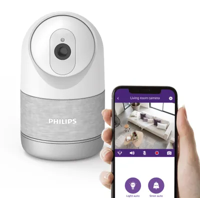 Produktbild von Philips WelcomeEye Look, IP-Sicherheitskamera, Drinnen, Kabellos, Amazon Alexa & Google Assistant, Decke / Schreibtisch, Weiß