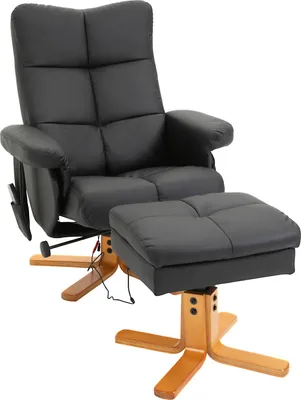 Produktbild von Massagesessel mit Hocker, 145° Neigbarer Relaxsessel mit Massagefunktion Liegefunktion Stauraum, TV-Sessel Fernsehsessel für Wohnzimmer, Kunstleder, 80 x 86 x 99 cm Schwarz