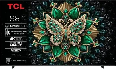 A TCL television screen displaying a decorative butterfly and floral design.