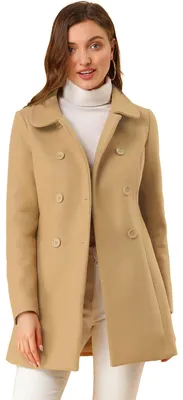Produktbild von Allegra K Damen-Trenchcoat mit Peter-Pan-Kragen, zweireihig, lang, für den Winte