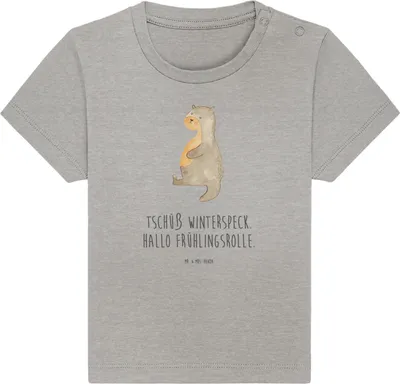 Produktbild von Mr. & Mrs. Panda Babyshirt Otter Bauch 0. - 6. Monat - Heather Grey - Geschenk, , Organic Baby Shirt, Kinder Oberteil, Sportmuffel, Essen. Foodlover, T-Shirt