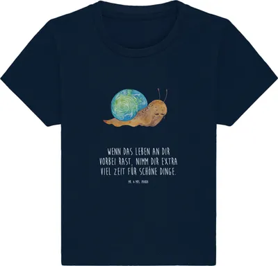 Produktbild von Mr. & Mrs. Panda Babyshirt Schnecke Sir 12. - 18. Monat - French Navy - Geschenk, Baumwolle Baby Shirt, Baumwollshirt, Zeit nehmen,  T-Shirt, Lebenszeit, Schnecken