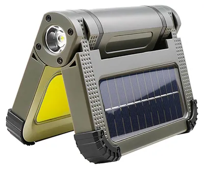 Produktbild von Faltbare, multifunktionale Campinglampe, über USB und Solar aufladbar, mit einstellbarer Helligkeit und um 180° schwenkbarem Aufhängehaken für Camping und Wandern im Freien