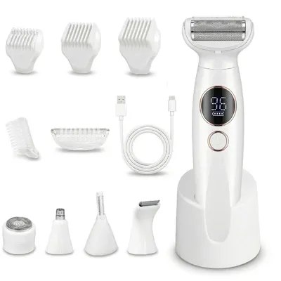 Produktbild von Elektrorasierer 5-in-1 für Damen für Intimbereiche, Bikinizone, Gesicht und Körper wasserdicht nach IPX7, Nass-  Trockenrasierer, über USB aufladbar