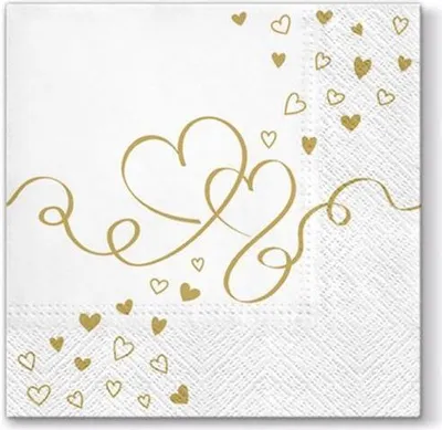Produktbild von 20 Servietten Love Around - Goldene Herzen 33x33cm