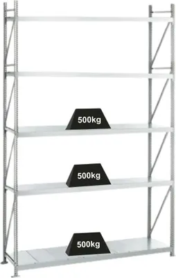 Produktbild von Schulte Weitspannregal mit Stahlpaneelen WS 3000 | Grundregal | HxBxT 300x250x50cm | 5 Ebenen | Fachlast 500kg | Verzinkt