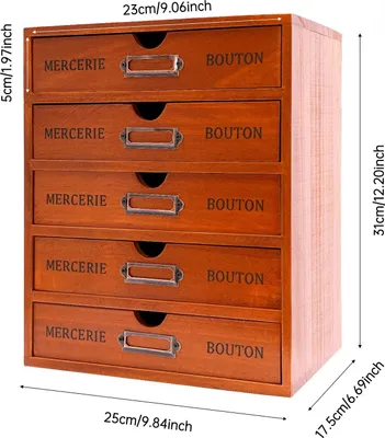 Produktbild von Schreibtisch-Organizer aus Holz - 5-Schubladen Tischschrank - Ausziehbare Schubladen - Freistehend - Vielseitige Nutzung - Für Büro & Kosmetik - Retro Stil - Braun
