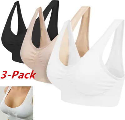 Produktbild von 3x Nahtloser Vollschalen-BH Ungepolstert Crop-Top mit Stretch Bustiers ohne Bügel Fitness Sport BHs, Größe: L