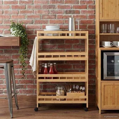 Productafbeelding van Keukenwagen 60 x 18 x 97 cm - bamboe - met 4 planken - ruimtebesparende rolwagen - Luxento