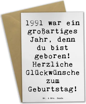 Produktbild von Mr. & Mrs. Panda Beileidskarte Spruch 1991 Geburtstag - Weiß - Geschenk, Happy Birthday, hochzeitskarten, weihnachtskarten, glückwunschkarten, Jubiläum, Grußkarte