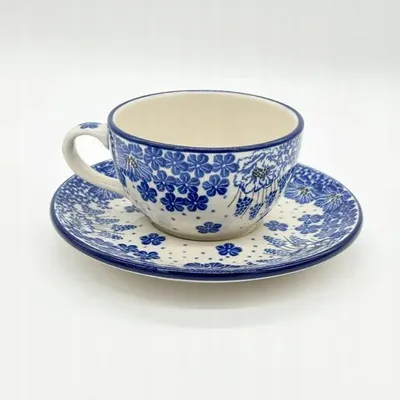 Produktbild von Handgefertigte Tasse mit Untertasse Bunzlauer Keramik 150 ml