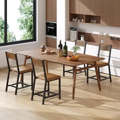 Imagen del producto de Juego de 4 sillas de comedor, con estructura de metal resistente, cómodas sillas para la cocina con respaldo, aptas para salones y comedores, color marrón vintage, con acolchado, capacidad de carga de hasta 150 kg