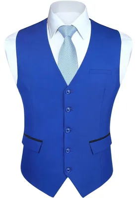 Produktbild von Anzugweste Herren Elegant Hochzeit Klassisch Einfarbig Business Smoking Weste mit Taschen Blau L