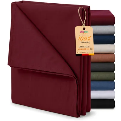 Produktbild von EllaTex Renforcé Bettlaken ohne Gummizug 160x200 Baumwolle – atmungsaktives Betttuch & Haustuch, Farbe: Burgund