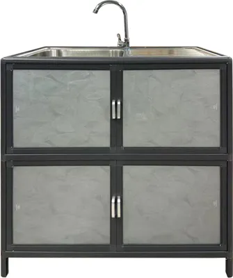 Produktbild von Außenwaschbecken Gerti Grau 83x82x43 cm mit Kaltwasserhahn Edelstahl 3/4 Zoll