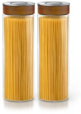 Productafbeelding van Arendo voorraadpotten, set van 2, elk 1700 ml, gemaakt van borosilicaatglas met een luchtdichte vacuüm-klikdeksel, roestvrijstalen deksel met siliconenafdichting, voorraadcontainers, 2 stuks, transparant