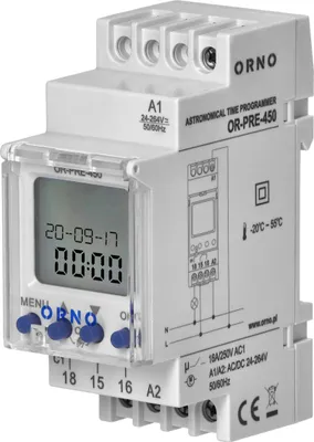 Obrázek produktu pro Elektronický časovač 100 programů 16A/230V 2 moduly DIN TH-35 OR-PRE-451