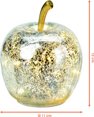 Image de 3.08 Petite pomme en verre avec guirlande lumineuse à 10 LED - Ø 11 cm - Lampe de décoration batterie - Couleur : argent (petit)